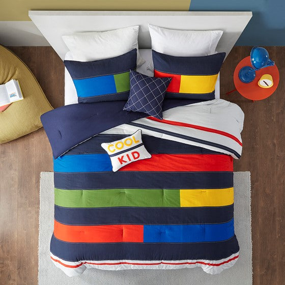 Olliix.com Comforters & Blankets - Stripe Printed Comforter Set Multi Full/Queen