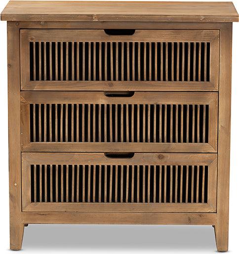 Wholesale Interiors Chest of Drawers - Clement Rustic Transitional Medium Oak Finished 3-Drawer Wood Spindle Storage Cabinet