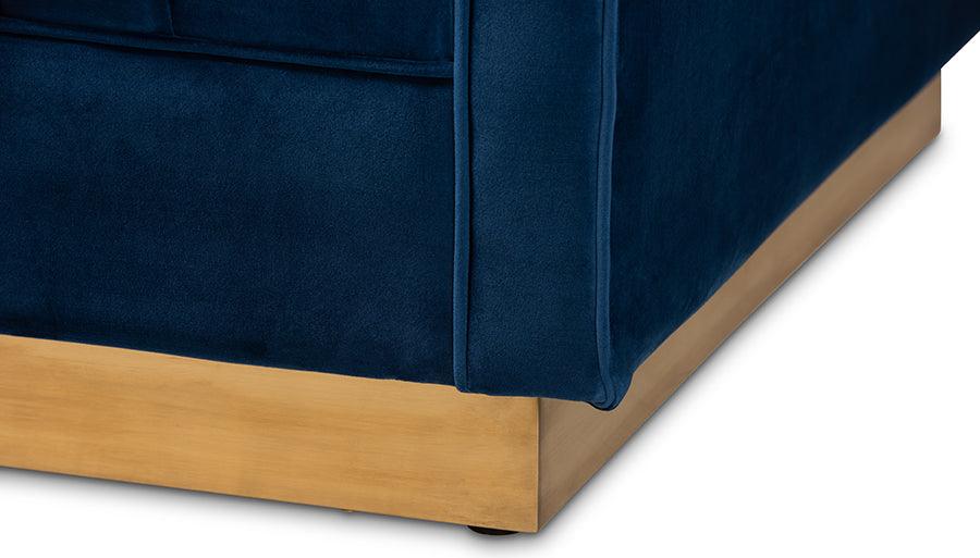 Wholesale Interiors Sofas & Couches - Aveline Glam And Luxe Navy Blue Velvet Fabric Upholstered Brushed Gold Finished Sofa
