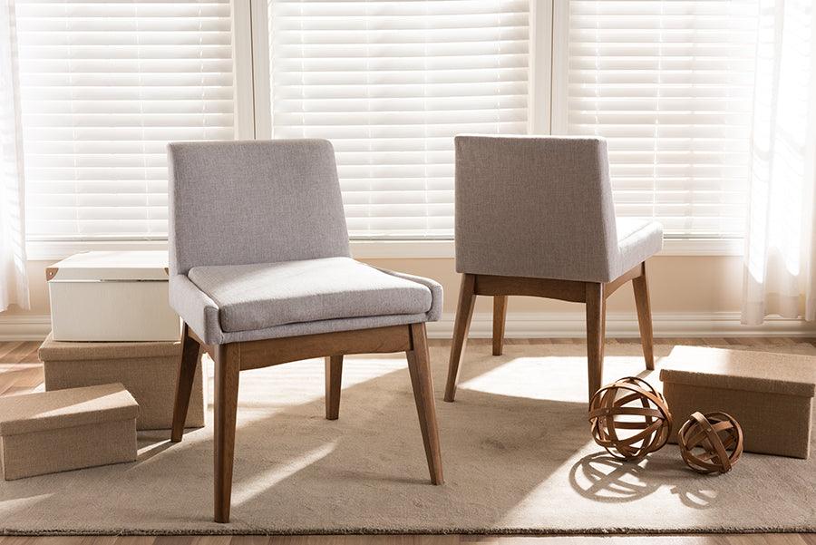 Wholesale Interiors Dining Chairs - Nexus Mid-Century Modern Walnut Wood Finishing Greyish Beige Fabric Dining Side Chair (Set Of 2)
