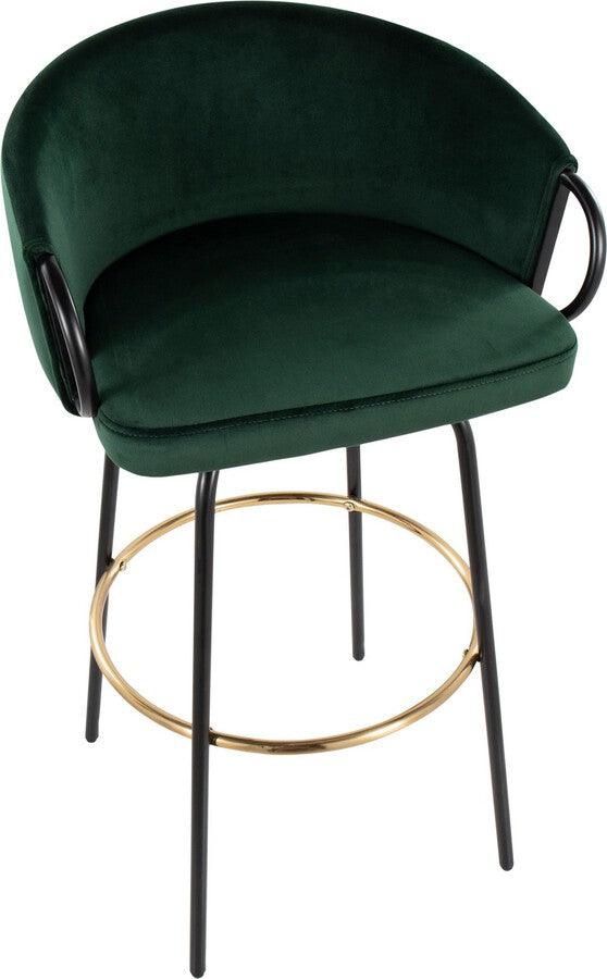 Lumisource Barstools - Claire /Glam Barstool In Black Metal & Emerald Green Velvet With Gold Metal Footrest (Set of 2)