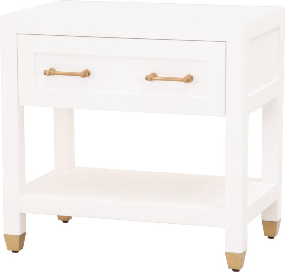 Essentials For Living Nightstands & Side Tables - Stella 1-Drawer Nightstand Matte White & Brushed Brass