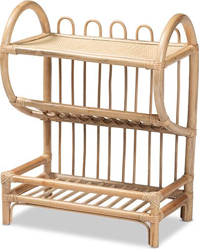 Wholesale Interiors Bookcases & Display Units - Liora Modern Bohemian Natural Brown Finished Rattan 2-Tier Display Shelf