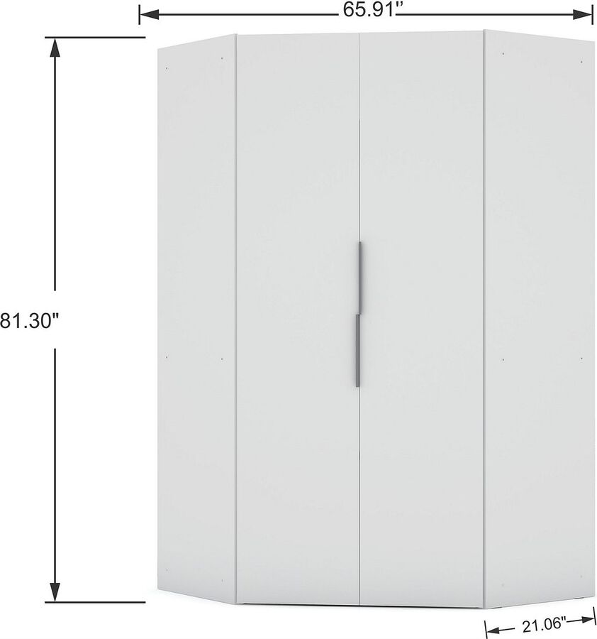 Manhattan Comfort Cabinets & Wardrobes - Mulberry 2.0 Corner Wardrobe Closet in White