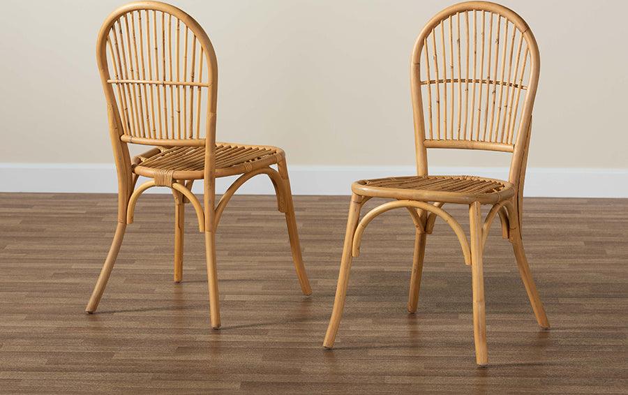 Wholesale Interiors Dining Chairs - Wina Modern Bohemian Natural Brown Rattan 2-Piece Dining Chair Set