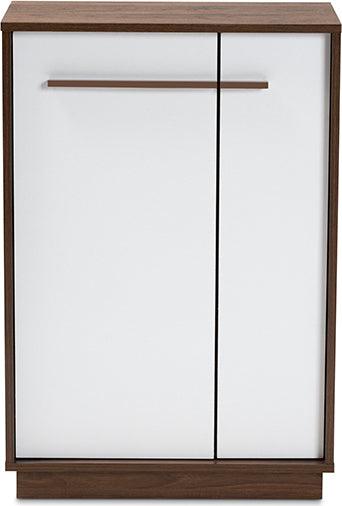Wholesale Interiors Shoe Storage - Mette Mid-Century Modern White and Walnut 5-Shelf Wood Entryway Shoe Cabinet