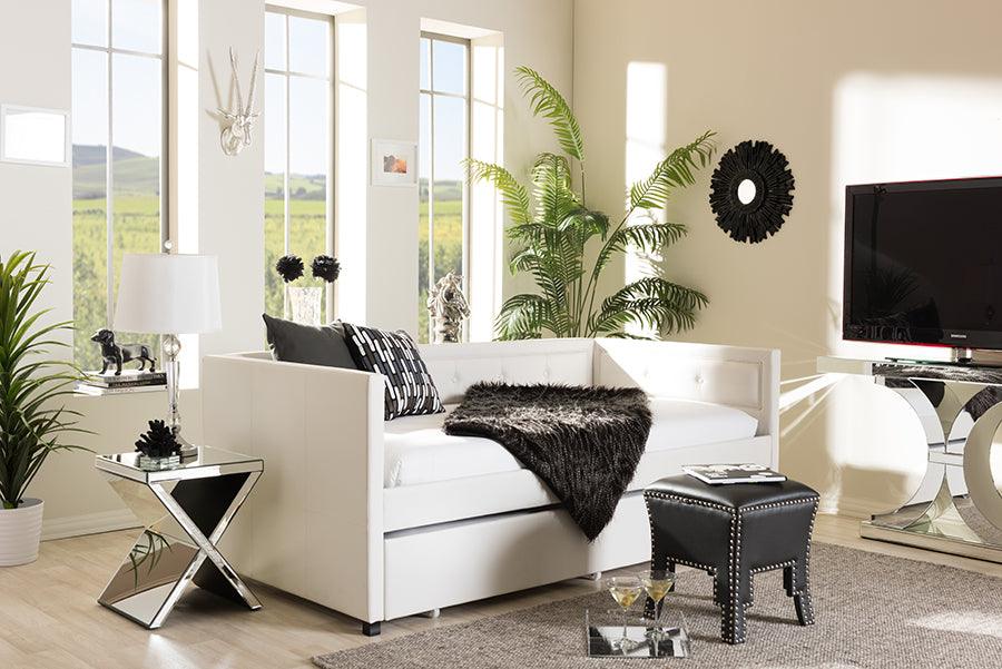 Wholesale Interiors Daybeds - Frank Modern and Contemporary White Faux Leather Button-Tufting Sofa Twin Daybed with
