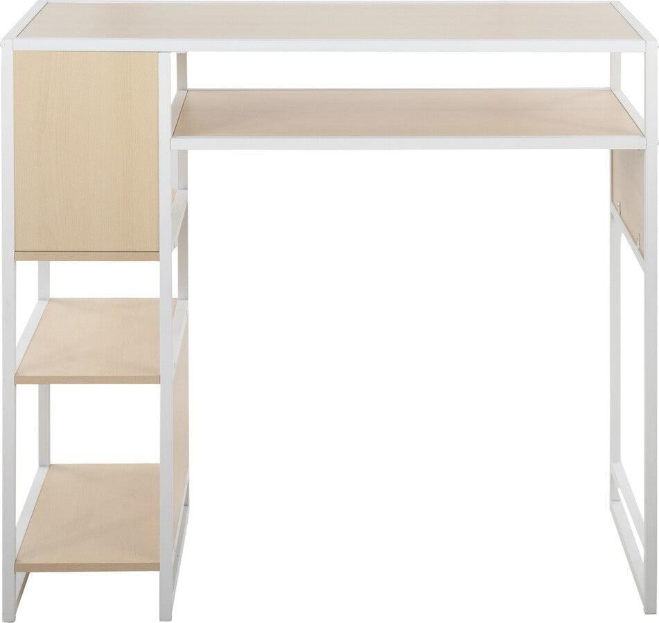 Lumisource Bar Tables - Display Farmhouse Bar Height Table With Storage Space In White Metal & Natural Wood