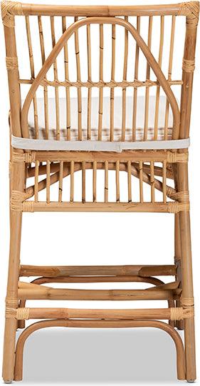 Wholesale Interiors Barstools - Rose Modern Bohemian White Fabric Upholstered and Natural Brown Rattan Counter Stool