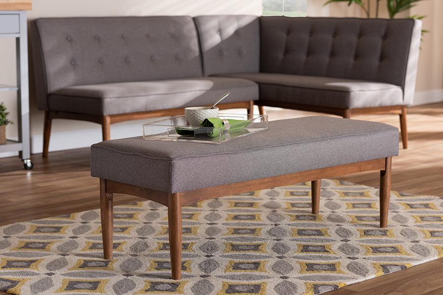 Wholesale Interiors Benches - Arvid Mid-Century Modern Gray Fabric Upholstered Wood Dining Bench