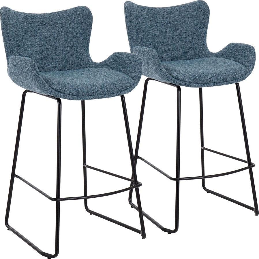 Lumisource Barstools - Tara 26" Fixed Height Counter Stool In Black Metal & Blue Noise Fabric (Set of 2)