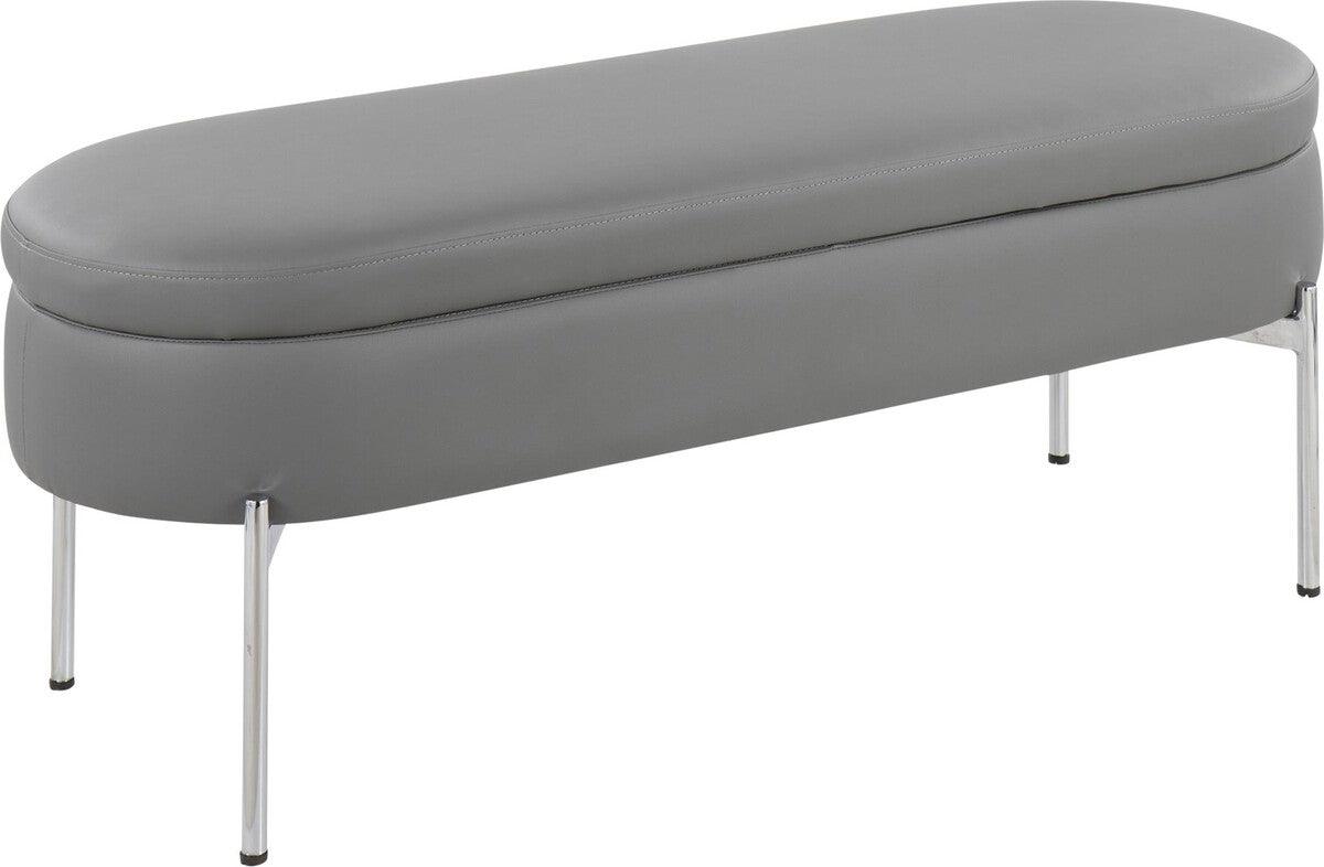 Lumisource Benches - Chloe Contemporary/Glam Storage Bench In Chrome Metal & Grey Faux Leather