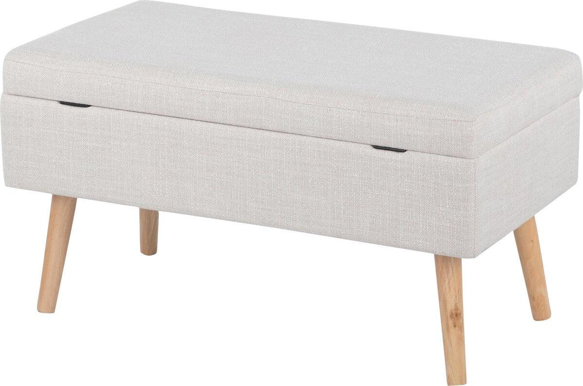 Lumisource Benches - Storage Contemporary Bench in Natural Wood & Beige Fabric