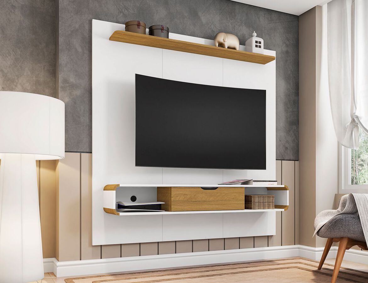 Manhattan Comfort TV & Media Units - Camberly 62.36 Floating Entertainment Center in White and Cinnamon