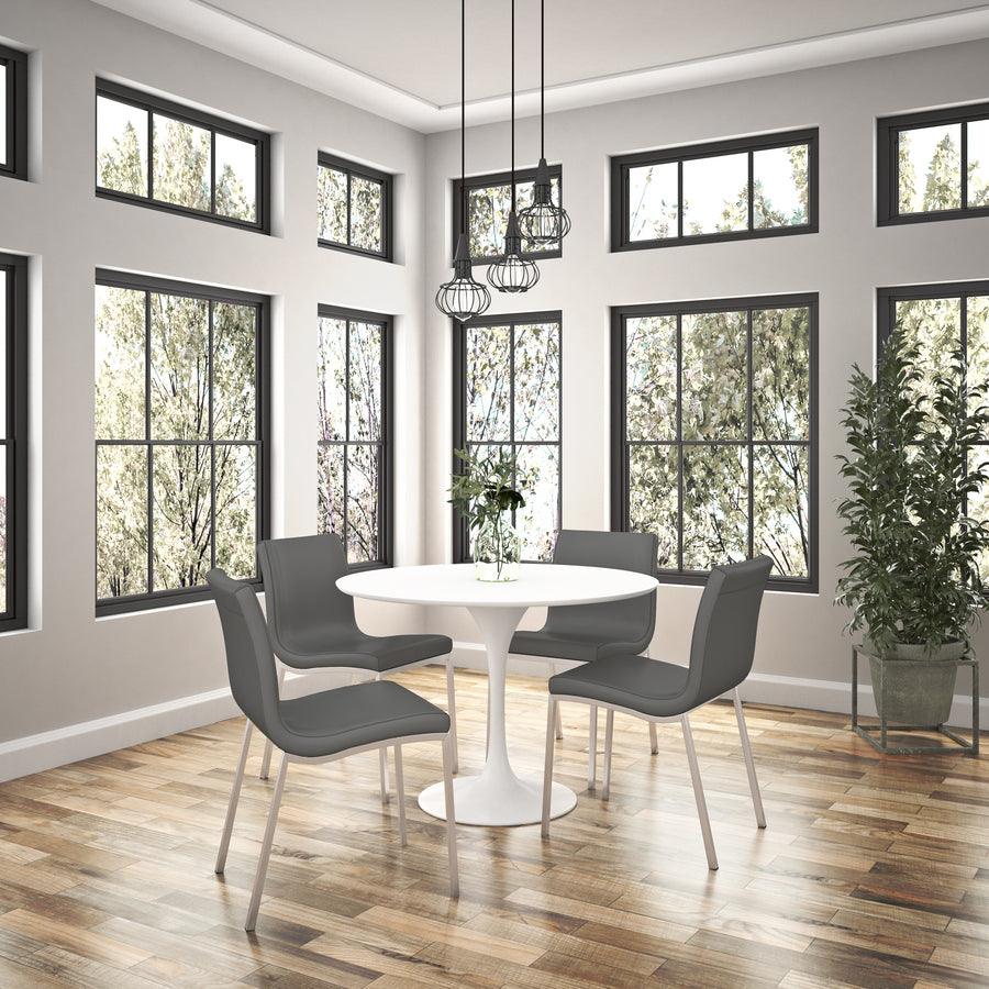 Euro Style Dining Chairs - Scott Side Chair in Gray with Brushed Stainless Steel Legs - Set of 2