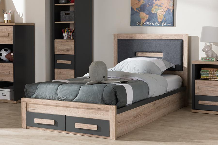 Wholesale Interiors Beds - Pandora Contemporary Grey and Brown Two-Tone 2-Drawer Twin Size Storage Platform Bed