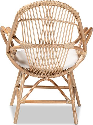 Wholesale Interiors Accent Chairs - Jayden Modern Bohemian White Fabric Upholstered and Natural Brown Finished Rattan Accent Chair