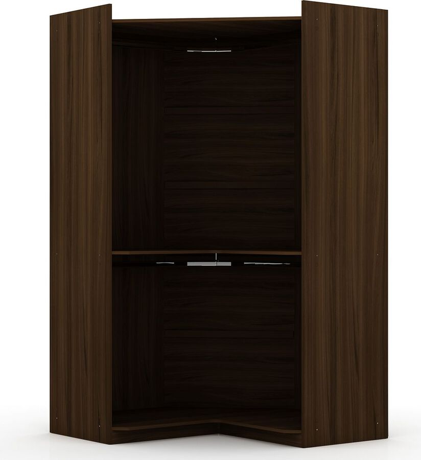 Manhattan Comfort Cabinets & Wardrobes - Mulberry Modern Open Corner Closet with 2 Hanging Rods in Brown
