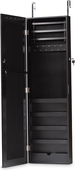 Wholesale Interiors Cabinets & Wardrobes - Richelle Modern and Contemporary Black Wood Hanging Jewelry Armoire with Mirror