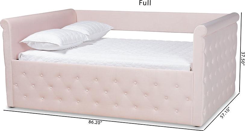 Wholesale Interiors Daybeds - Amaya Modern and Contemporary Light Pink Velvet Fabric Upholstered Full Size Daybed