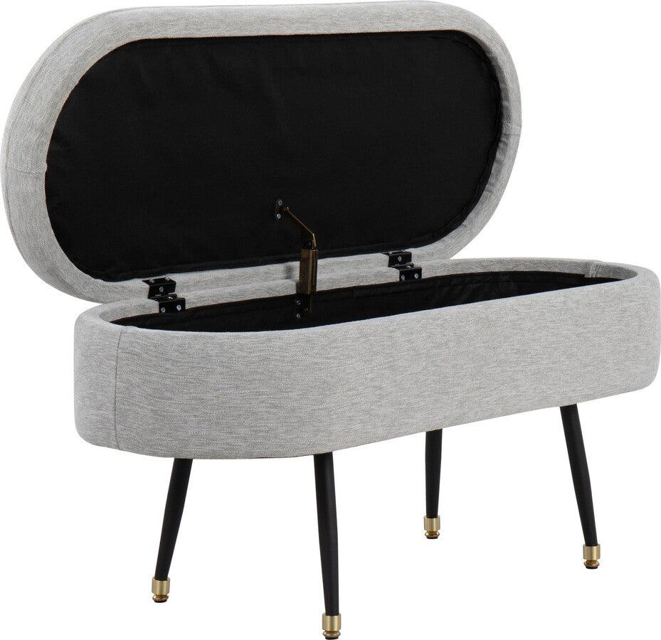 Lumisource Benches - Harvey Contemporary Storage Bench In Black Metal & Light Grey Fabric With Gold Metal Accent