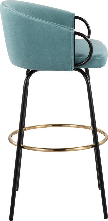 Lumisource Barstools - Claire /Glam Barstool In Black Metal & Light Blue Velvet With Gold Metal Footrest (Set of 2)