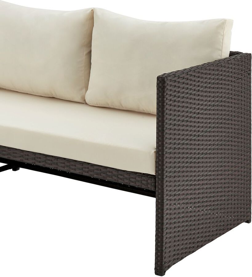 Manhattan Comfort Outdoor Conversation Sets - Menton Patio 2-Seater and Lounge Chair with Coffee Table with Cream Cushions