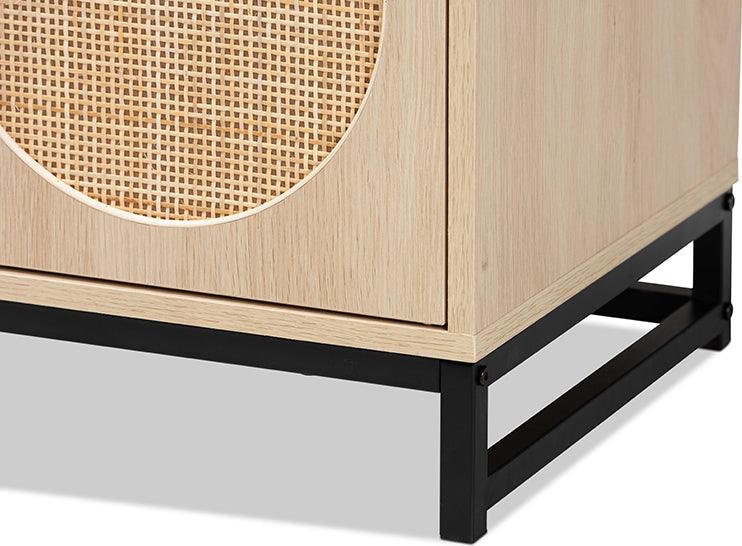 Wholesale Interiors TV & Media Units - Ardon Bohemian Light Brown Wood and Black Metal 2-Door TV Stand with Natural Rattan