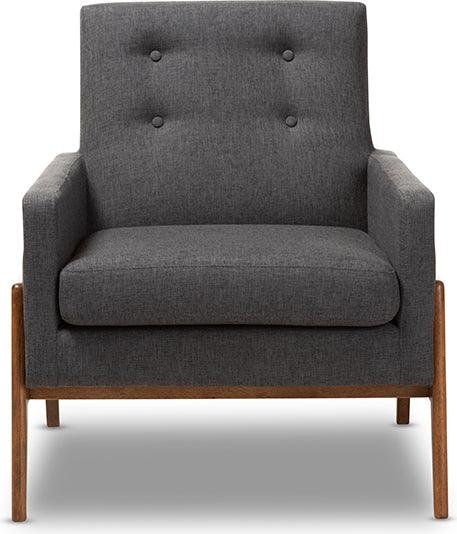 Wholesale Interiors Accent Chairs - Perris Mid-Century Modern Dark Gray Fabric Upholstered Walnut Wood Lounge Chair