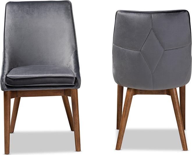 Wholesale Interiors Dining Chairs - Gilmore Contemporary Grey Velvet and Walnut Brown Wood 2-Piece Dining Chair Set