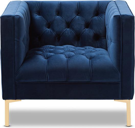Wholesale Interiors Accent Chairs - Zanetta Luxe and Glamour Navy Velvet Upholstered Gold Finished Lounge Chair