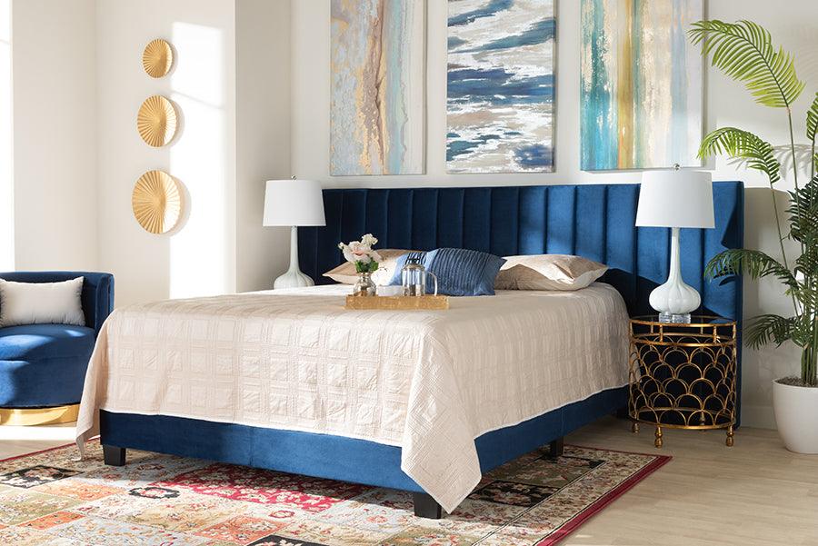 Wholesale Interiors Beds - Fiorenza Queen Bed Navy Blue & Black