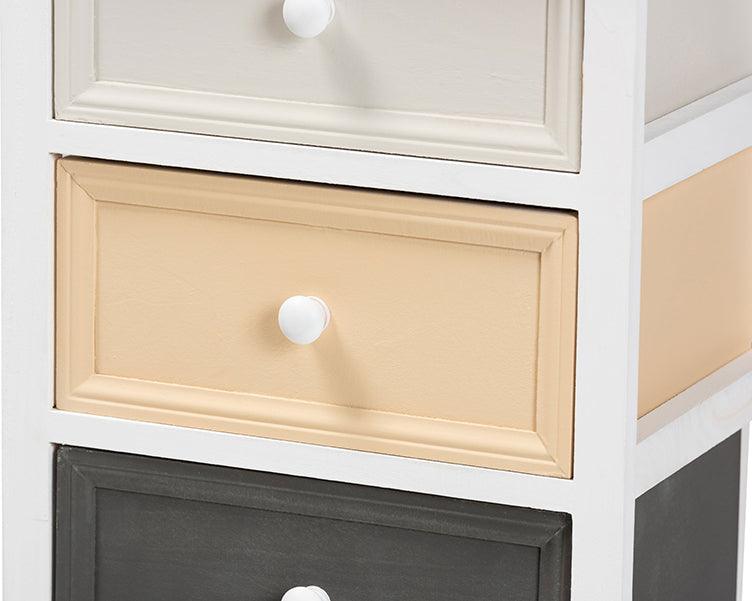 Wholesale Interiors Bedroom Organization - Adonis Mid-Century Modern Multi-Colored Wood 3-Drawer Storage Unit with Basket