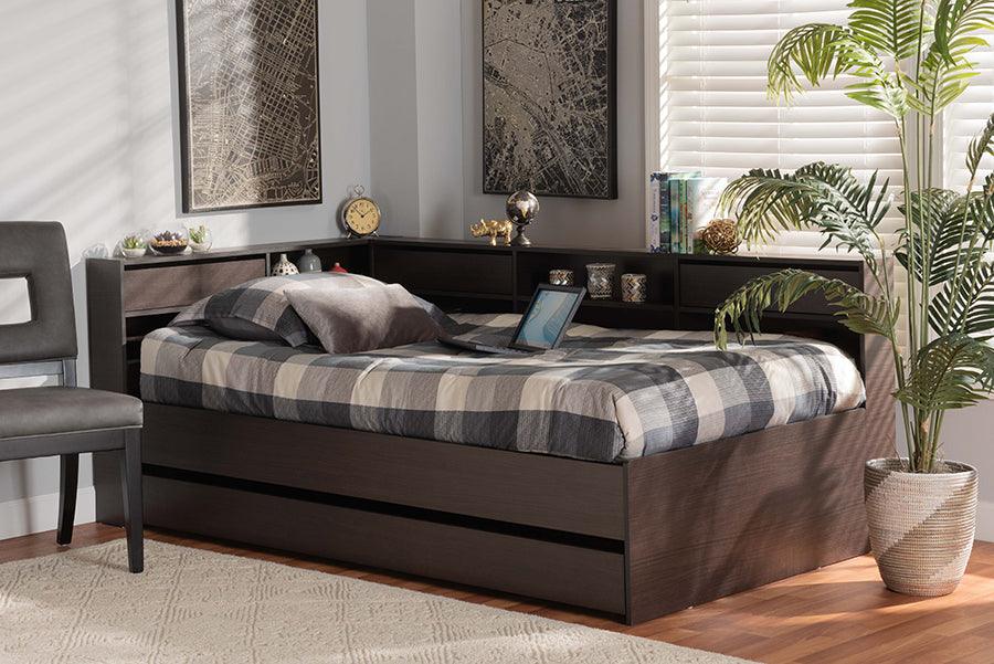 Wholesale Interiors Beds - Faraday Dark Brown Finished Wood Twin Size Platform Storage Corner Bed