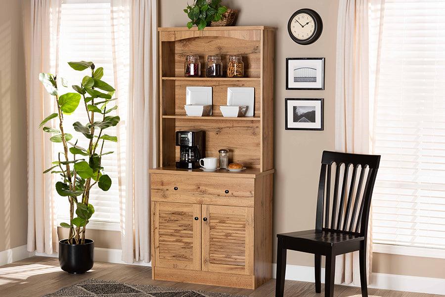 Wholesale Interiors Kitchen Storage & Organization - Agni Oak Brown Finished Wood Buffet and Hutch Kitchen Cabinet
