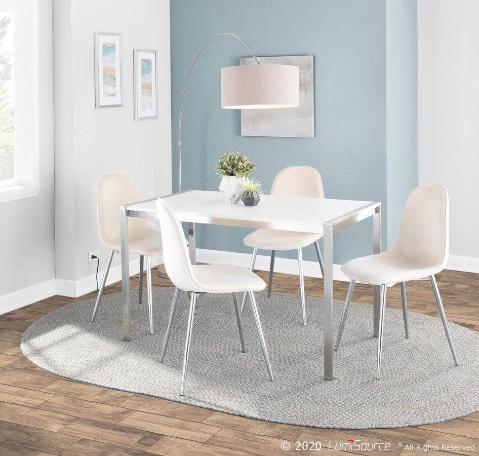 Lumisource Dining Chairs - Pebble Contemporary Chair in Chrome and Cream Velvet - Set of 2