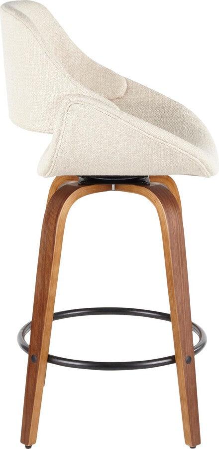 Lumisource Barstools - Fabrico Mid-Century Modern 38" Counter Stool in Walnut and Cream Fabric - Set of 2
