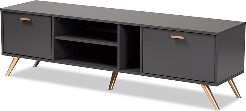 Wholesale Interiors TV & Media Units - Kelson Dark Grey and Gold Finished Wood TV Stand