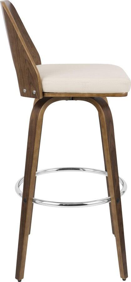 Lumisource Barstools - Trilogy 30" Fixed Height Barstool With Swivel In Walnut & Cream Faux Leather (Set of 2)