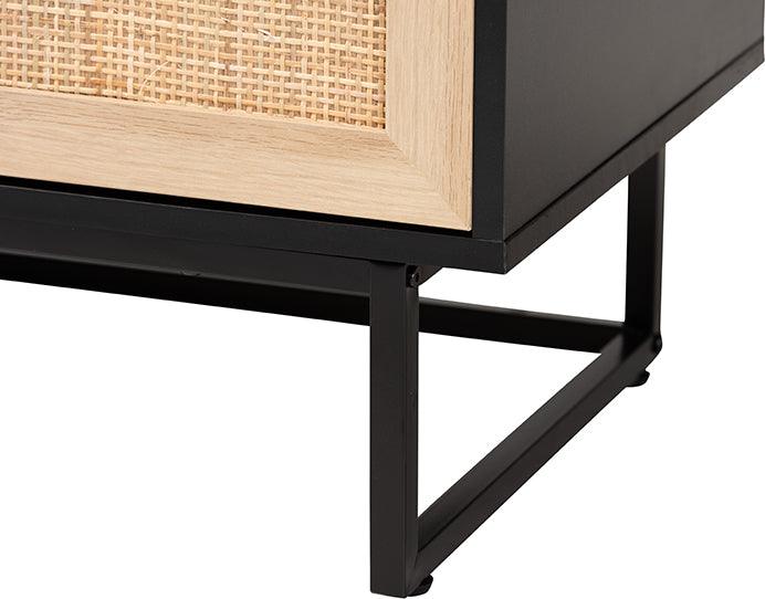 Wholesale Interiors Buffets & Cabinets - Declan Mid-Century Modern Espresso Brown Finished Wood and Natural Rattan 2-Door Storage Cabinet