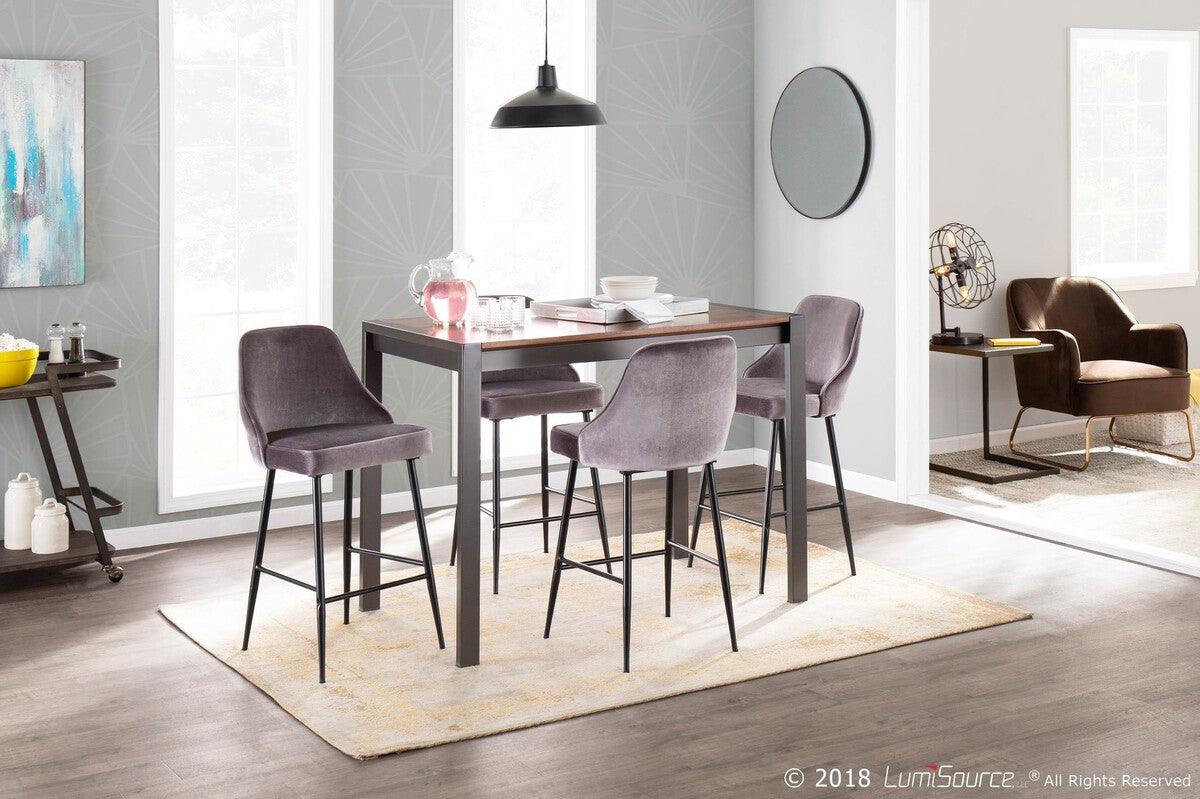 Lumisource Barstools - Marcel Contemporary Counter Stool in Black Metal and Silver Velvet - Set of 2