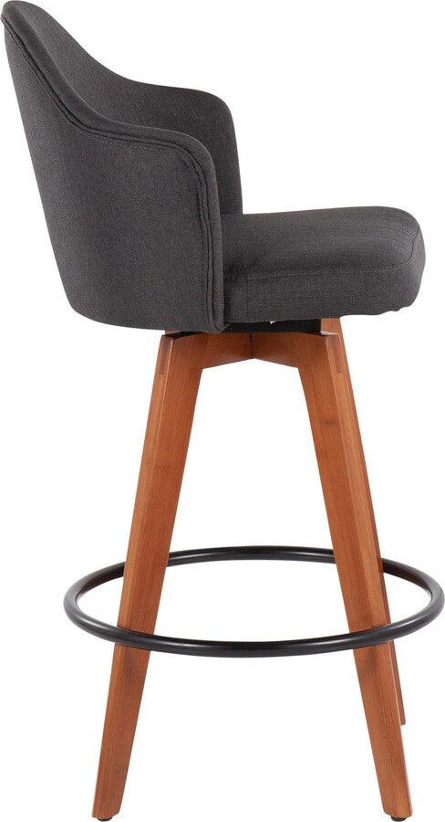 Lumisource Barstools - Ahoy Counter Stool With Walnut Bamboo Legs & Round Black Metal Footrest With Charcoal (Set of 2)