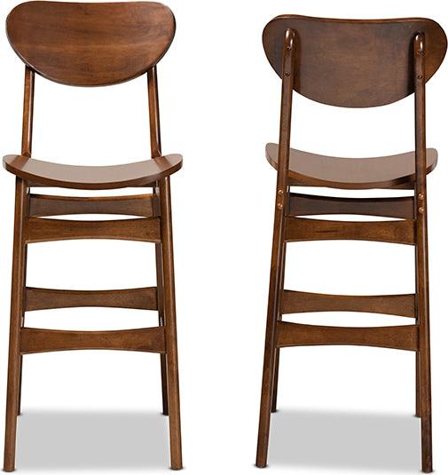 Wholesale Interiors Barstools - Katya Mid-Century Modern Walnut Brown Finished Wood 2-Piece Bar Stool Set