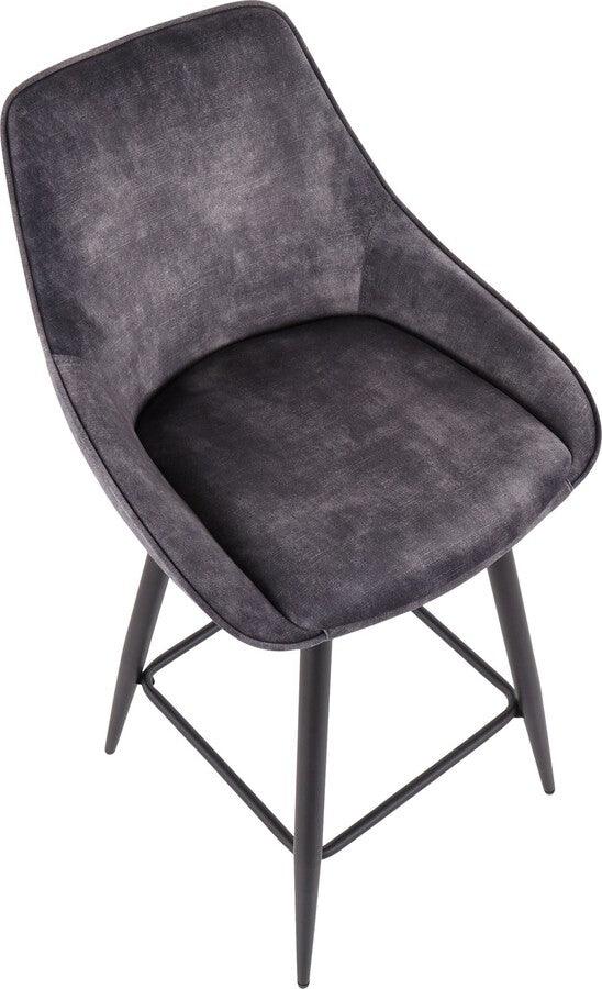 Lumisource Barstools - Diana Contemporary Counter Stool in Black Steel and Grey Velvet - Set of 2