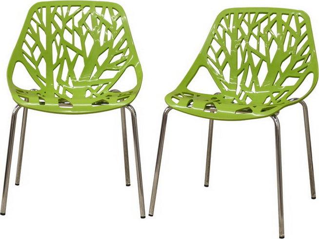 Wholesale Interiors Dining Chairs - Modern Birch Sapling Green Finished Plastic Dining Chair (Set of 2)