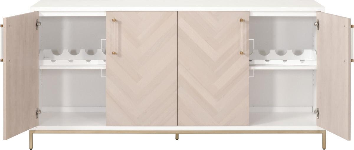 Essentials For Living TV & Media Units - Nouveau Media Sideboard Herringbone Wash, Matte White, Brushed Brass