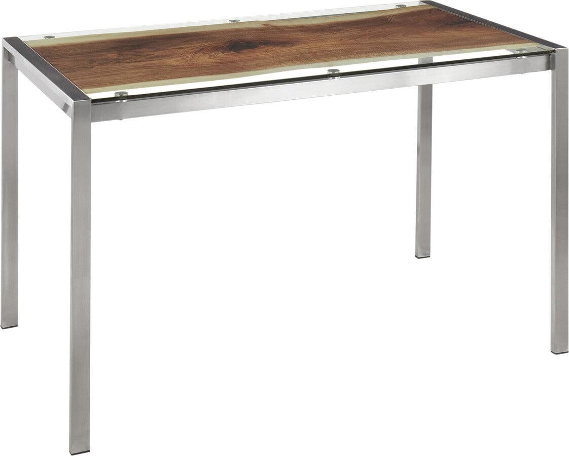 Lumisource Dining Tables - Live Edge Contemporary Table in Stainless Steel with Printed Glass Top