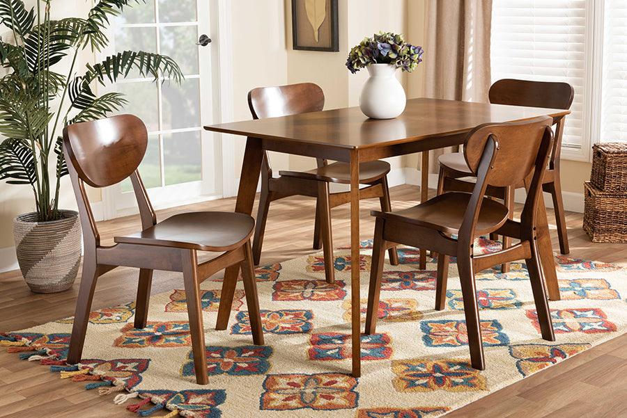 Wholesale Interiors Dining Sets - Katya Mid-Century Modern Walnut Brown Finished Wood 5-Piece Dining Set