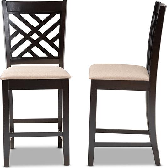 Wholesale Interiors Barstools - Caron Sand Fabric Upholstered Espresso Brown Finished Wood Counter Height 2-Piece Pub Chair Set