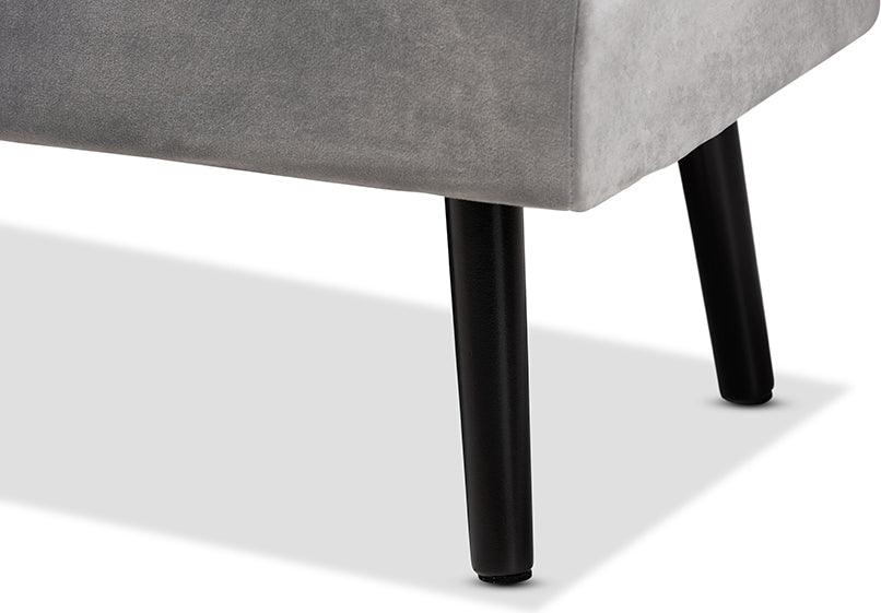 Wholesale Interiors Benches - Caine Modern and Contemporary Grey Velvet and Dark Brown Wood Storage Bench